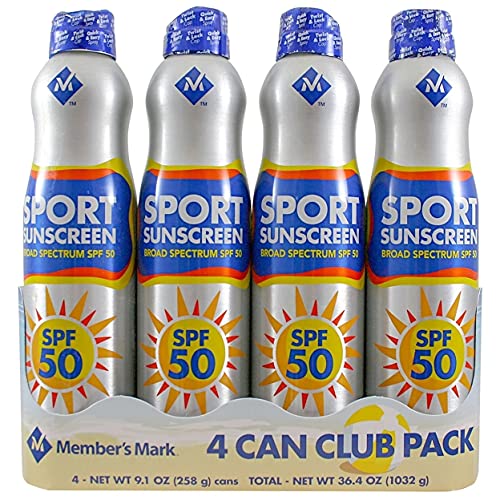 Member's Mark Sport SPF 50 Continuous Spray Sunscreen, 9.1 Ounce (Pack of 4)