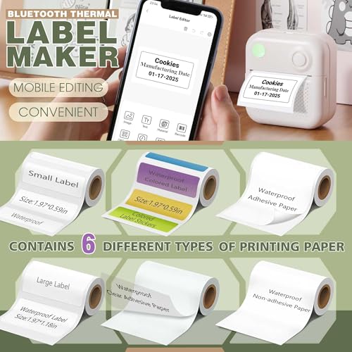 KEEPHOPE Máquina de etiquetar com fita impermeável, máquina térmica de etiquetas, mini impressora de