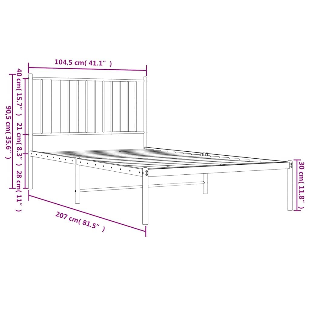 vidaXL Bettgestell, Bettrahmen mit Kopfteil Lattenrost, Metallbett Bett für Schlafzimmer, Einzelbett Gästebett, Metall Weiß 100x200cm
