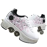 Skate Shoes Sneakers 2 en 1: Las ruedas ocultas pueden ser como zapatos deportivos normales después de esconderse, para que pueda ajustar los patines de rodillos, los patines no solo pueden patinar, sino que también se ejecutan.