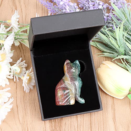 Hxswkk 2 Inch Ocean Jasper Stone Crystal Cat Figurine Statue Hand Carved Animal Kitten Healing Crystals Gemstone Collectibles Home Art Decor thumb #5