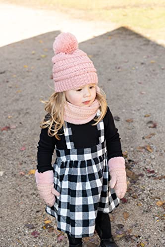 Image of Funky Junque Kids Matching Neck Warmer Scarf Soft Fuzzy Cuff Gloves Mittens Ribbed Knit Pom Pom Beanie Bundle Boy Girl