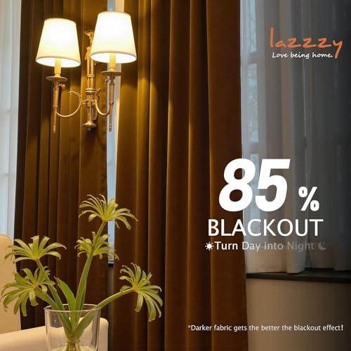 Image of Blackout Golden Brown Velvet Curtains Grommet 52x90 Inch 2 Panels | Soft Velvet, For Bedroom & Living Space, Light Shifting Texture, Elegant Luxury Drape, Rich