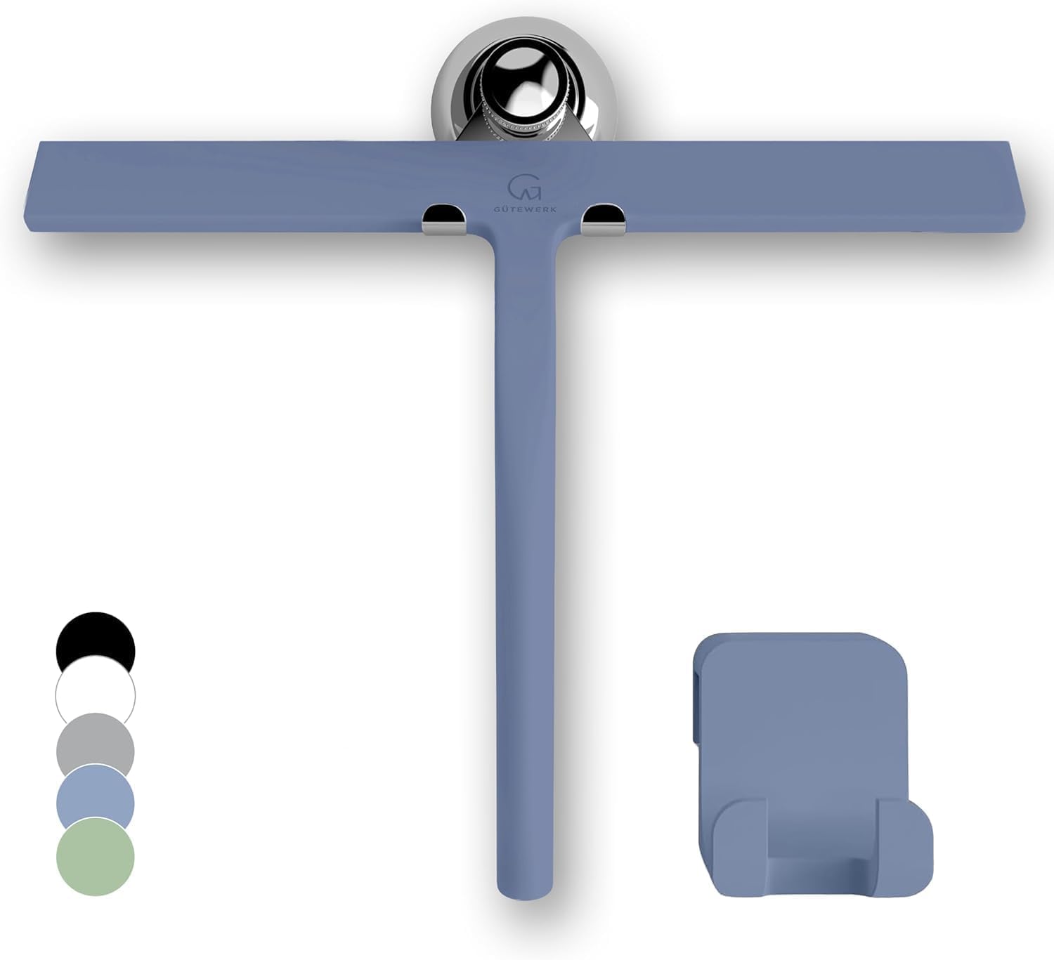 GÜTEWERK Silicone Shower Squeegee with 3-in-1 No-Drill Mount, Blue, 11''