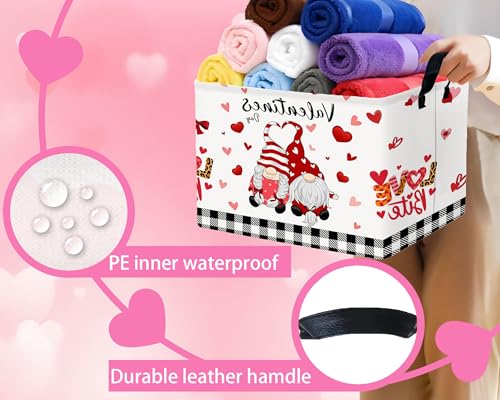 Image of Valentines Day Basket for Kids Heart Shaped Empty Storage Bins for Gifts with Handles Room Decor (Boy Girls Gnome Love)