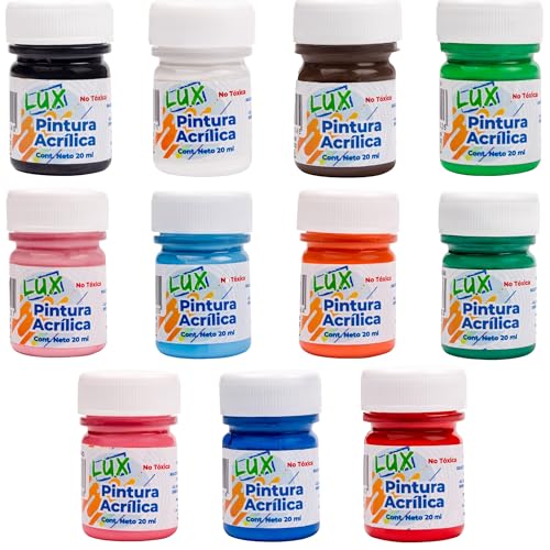 El Mejor Listado de Pinturas Top 10. 45 LUX Pintura Acrílica, Pack de 11 Colores Surtidos de 20 ml, No Tóxica