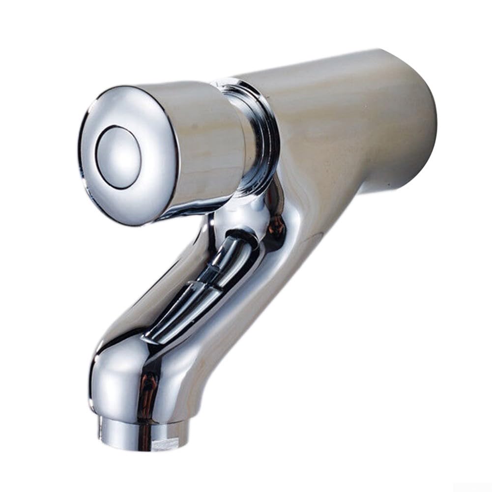 Wall-Mounted Brass Bathroom Basin Faucet with Chrome Finish Single Lever Self-Closing Design for Space-Saving — view 5