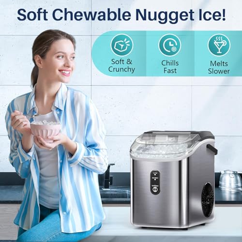 Free Village Z5815SNH-SILVER (HZB-15N/S) Nugget Ice Maker Countertop, Pebble Ice Maker Machine With Soft Chewable Ice, 34Lbs/24H, Self-Cleaning, One-Click Operation, Stainless Steel, Crushed Ice Maker For Home Kitchen Office thumb #2