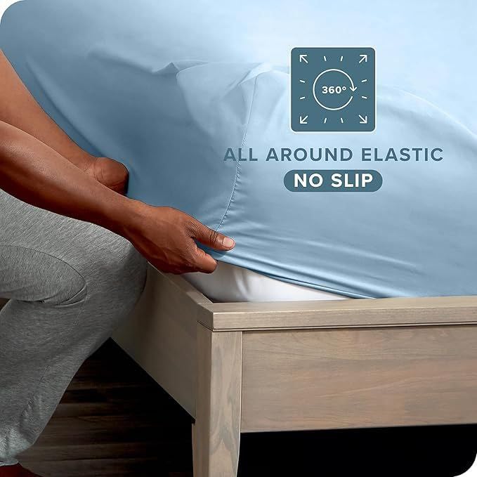 Image of 600 TC 100% Egyptian Cotton Fitted Sheet for Supper King Bed Size Fitted Bed Sheet with Pillow Cover for Bedroom, Soft Hotel Quality Size - 78 x78+12 Light Blue Pillow Size -18 x 28 Inch