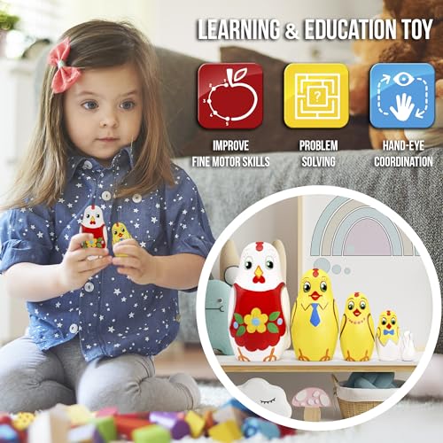Figurines de poulet russe Matriochka AEVVV 5 pièces en bois