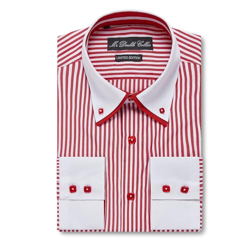 MrDoubleCollar Italian Design Chemise noire à rayures doubles pour homme, Rouge/rayures fines, M