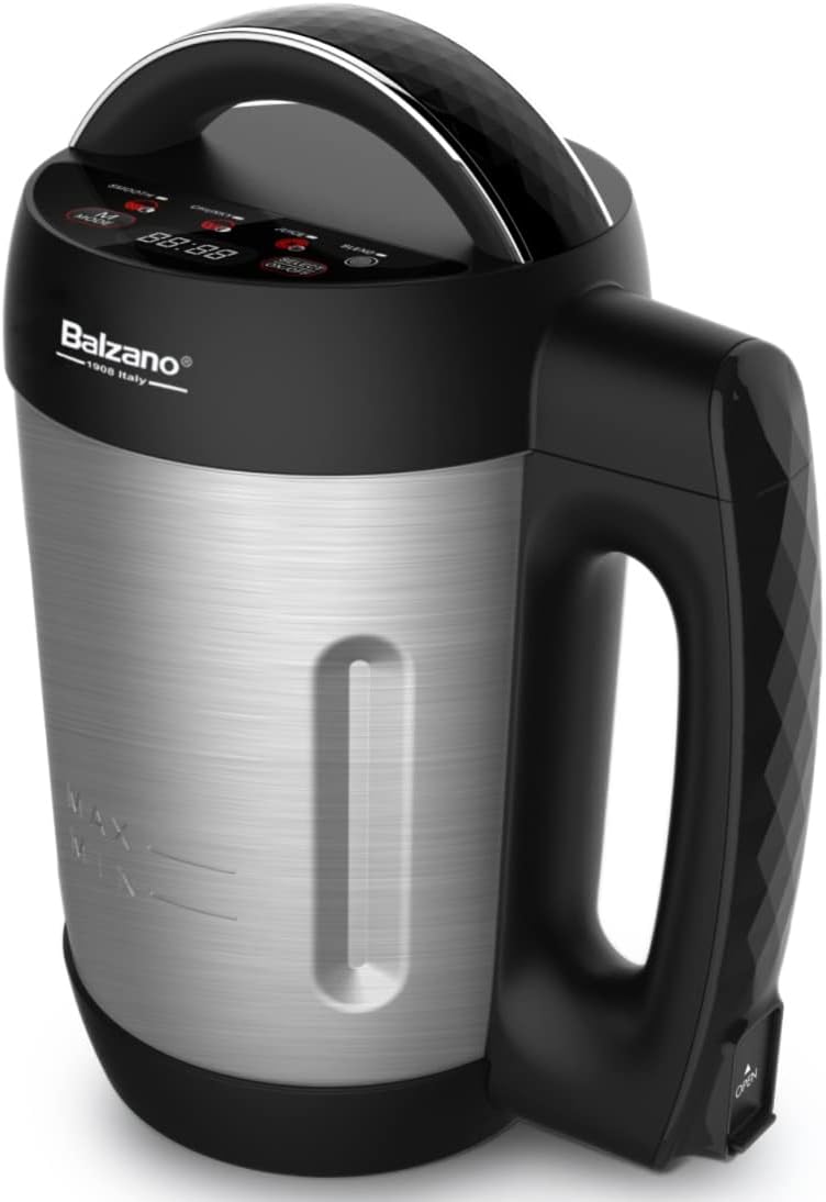 Balzano 1L Multi-Functional Smart Soup Maker, Smoothies, Baby Food, Compact, 6 Preset Programs, 140W, SM-616, Stainless Steel/Black - 1 Year Warranty