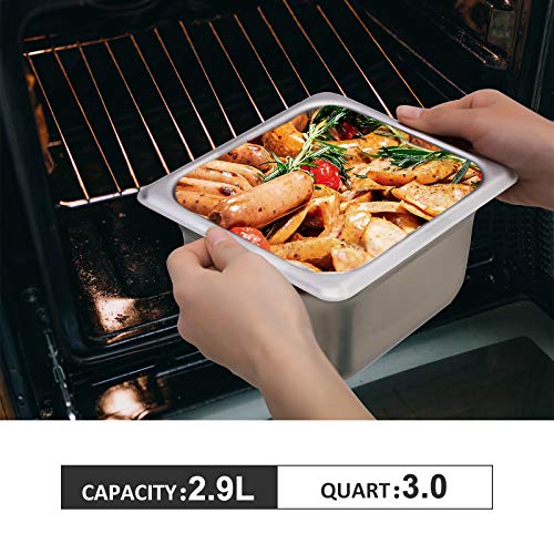 Aplancee Steam Pan 1/6 Size x 4 Inch Deep 6 Pack NSF Stainless Steel Anti-Jamming Food Cooking Pan (More Sizes & Lid Options)