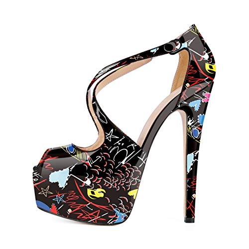 sexytag Women's Platform Heels Peep Toe Ankle Strap Criss Cross Pumps Party Dress Wedding Stiletto Heels