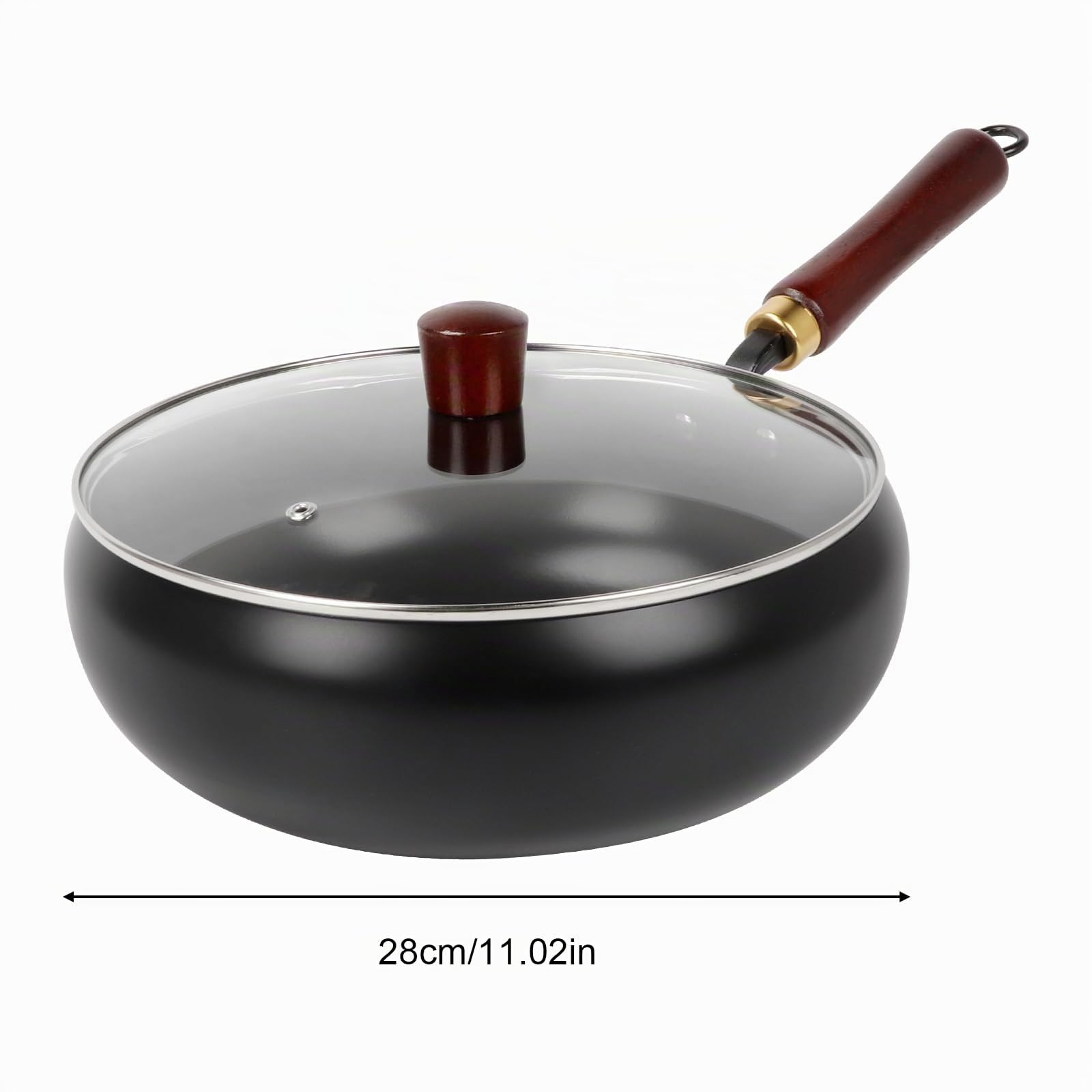 mumisuto Wok Cinese Con Manico In Legno Da 28 Cm, Pentola Grande Pancia Forgiata a Mano non Rivestita, Nuovo Wok Pancia Grande, Pentola in Ferro, Senza Rivestimento Chimico, Antiaderente