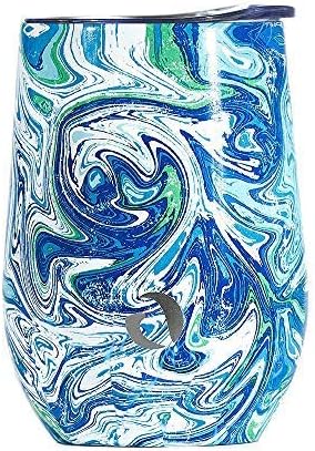 Drinco - Stainless Steel Wine Tumbler | Double Walled Triple Vacuum Insulated Stemless Wine Glass with Splash Proof Lid For Hot & Cold Drinks | California | 12oz | (Single, Venice Swirl)