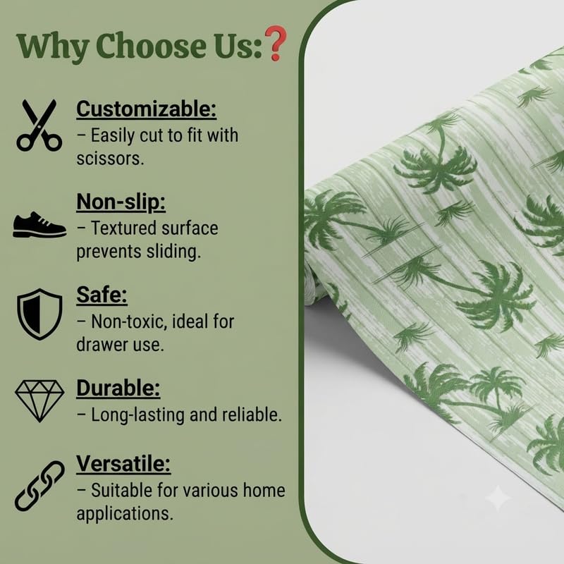 Image of Dribble (60cm X 500cm) Eva Shelf Liner Mat Roll, Non Slip Drawer & Cabinet Liner for Kitchen, Waterproof Oilproof Washable Fridge Mat, Anti Skid Multipurpose Mat (Palm Paradise Green)