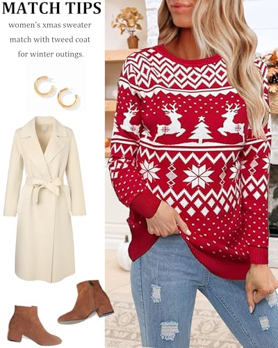 Christmas Sweater Couple Matching Reindeer Snowflakes Crewneck Knit Pullover Men Women Xmas Jumper3