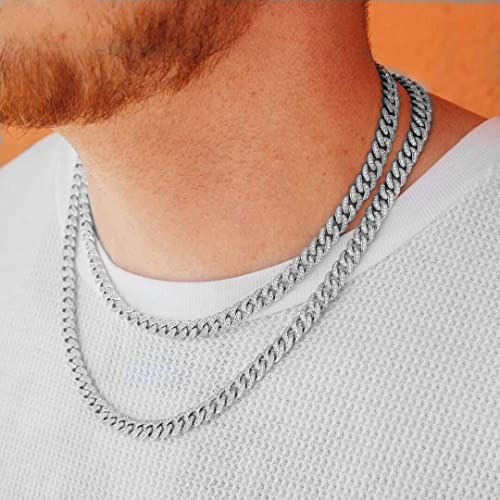 8mm Real 14K or White Gold Plated Diamond Iced Out Cuban Link Chain or Bracelet Hip Hop Miami Prong-Setting Necklace Choker for Men Women3