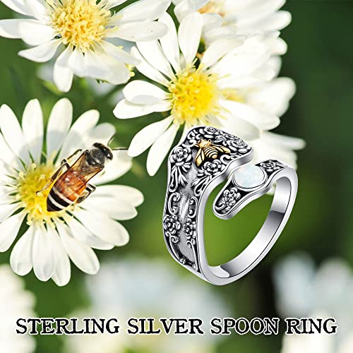Hukkun Opal Spoon Ring Sterling Silver Adjustable Vintage Bee Rings For Women Gold Bee Jewelry For Girls #TOP5