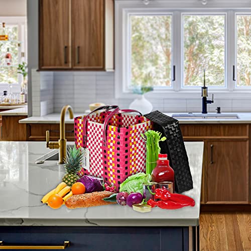 Image of Arnavira Handmade Multipurpose with Lid 13L Used as Lunch Lunch Bag Tiffin Bag for Office,School & Travel (28x17x27) (Pink Black, Large)