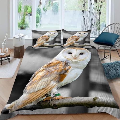 Housse de Couette 90x190 Hibou Parure de Lit 1 Personne Animaux Mignons 3 Pièces Housse Couette en Microfibre Douce Imprimé 3D avec 2 Taies d'oreiller 65x65...