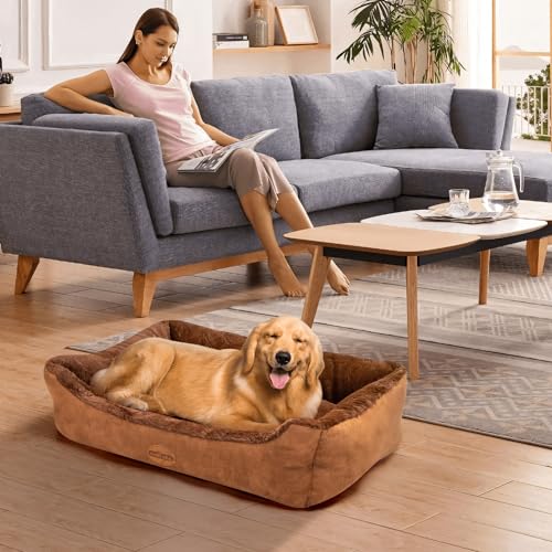 Nobleza Cama Ortopedica para Perro Mediano, Cojin Lavable, Sofá Mullido y Comodo, Cesta, Marrón Oscuro, L, 85x61x20cm
