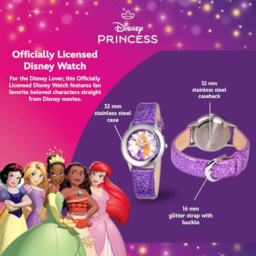 Disney Kids' W000409 Tween Rapunzel Stainless Steel and Purple Glitter Strap Watch3