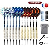 dardos diana electronica 【El paquete incluye】 12 X dardos electrónicos, 6X ejes de aleación de zinc, 100 x Dardos punta suave puntos, 14 x vuelos de dardos (3 modelos diferentes), 1 X bolsa de franela + caja de papel, para guardar los dardos. Para que pueda reemplazar la cola o la punta si desea un nuevo dardo. Para tranquilizar a nuestros clientes, ofrecemos 30 días de garantía de devolución de dinero para nuestros mejores dardos de punta blanda, puede solicitar un reemplazo o un reembolso si encuentra algunos problem