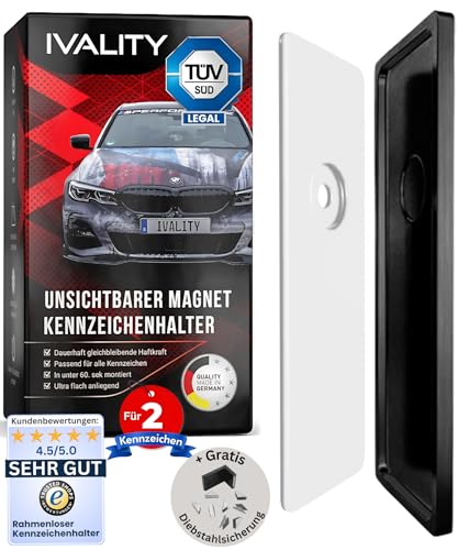 Ivality Magnet Kennzeichenhalter Rahmenlos für 2 Kennzeichen, Unsichtbare Rahmenlose Kennzeichenhalter Magnet für Auto, Wechselkennzeichenhalter Österreich, Straßenzugelassen, TÜV geprüft bis 350 km/h