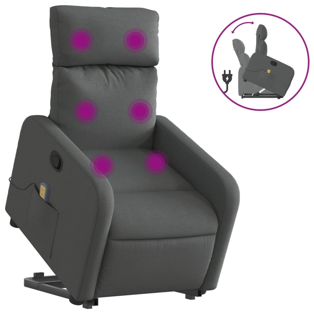 IKAYAA Sillón Reclinable de Masaje Con Función Auto-Ayuda (Levanta Personas), Relax Eléctrico, Tela, Gris Oscuro