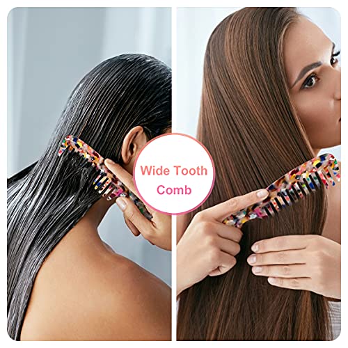 Large Wide Tooth Hair Comb, Ladyamz [Tortoise Shell] Cellulose Acetate Round Tooth Comb For Straight/Curly Hair,Short/Long Hair Women Men Or Kids, Easy Detangling Wet Or Dry, Anti-Static (Multi-Colored) #TOP2