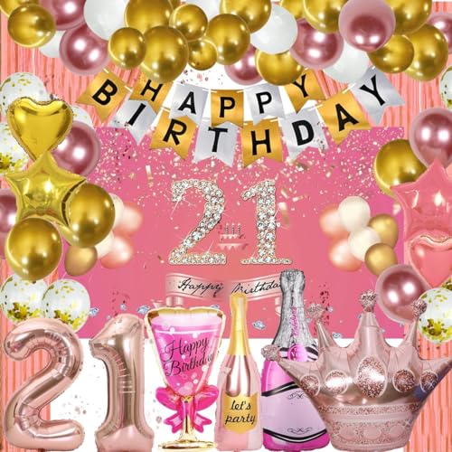 Décorations de 21e anniversaire or rose complètes pour décorer votre salle sans stress