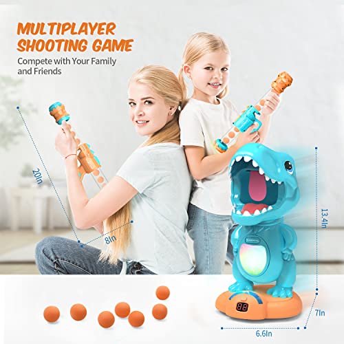 Image of EagleStone Movable Dinosaur Shooting Toys for Boys with 2 Air Pump Guns | Electronic Target Practice with LCD Score Tracker, Sound Effects, 48 Foam Balls, BIrthday Gift for Kids 6 7 8 9 Indoor Play
