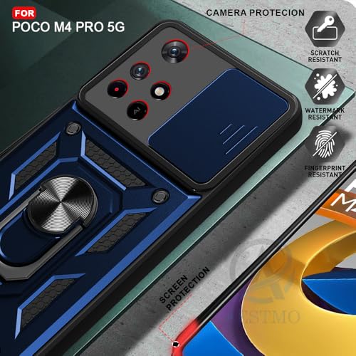 Image of AESTMO Tough Armor Poco M4 Pro 5G / Redmi Note 11T 5G Bumper Back Case Cover | Sliding Camera Shield Cover | 360 Degree Protection Back Case Cover for Poco M4 Pro 5G / Redmi Note 11T 5G (Blue)
