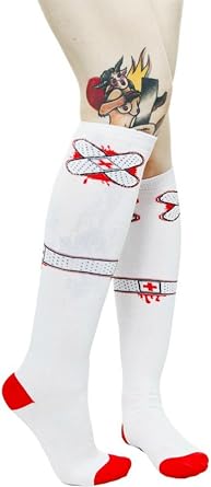 17" Red and White Socks with Bandages from Sourpuss Clothing, Multi-colored, One Size