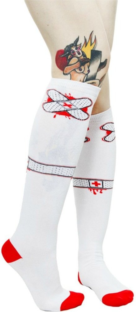 Sourpuss17" Red and White Socks with Bandages from Sourpuss Clothing, Multi-colored, One Size