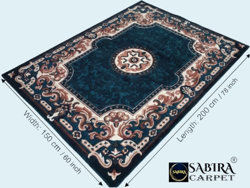 Image of SABIRA Carpet (Size-150x200 Cm /60x78 in) Modern Floral Area Rug Large Carpet for Living Room, Bedroom & Dining Room, Washable, Non-Slip, (Blue Color)
