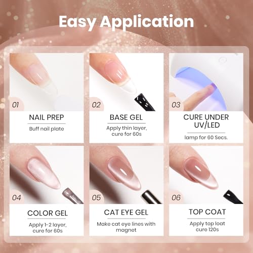 Image of Beetles Silk Serum Nude Cat Eye Gel Nail Polish - 15ML Full Size Nude Gel Polish Cat Base Color Glitter Magnetic Translucent Glassy Effect Soak Off UV French Nail Art DIY Manicure Gift for Women