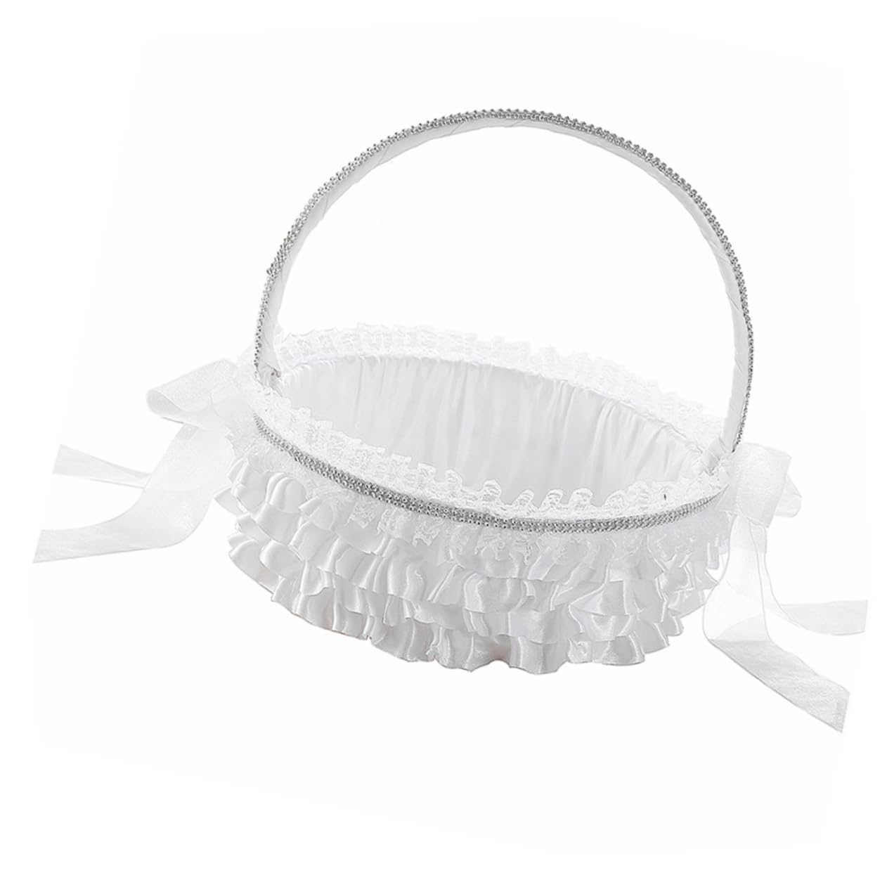 MAGICLULU 2st Blumenkorb Zur Hochzeit Träger Mädchenkorb Für Die Hochzeit Gefälschte Blumen Mädchen Kleiden Sich Girlanden Bausatz Dekorativ Anordnung Hochzeitstischdekoration Weiß Spitze
