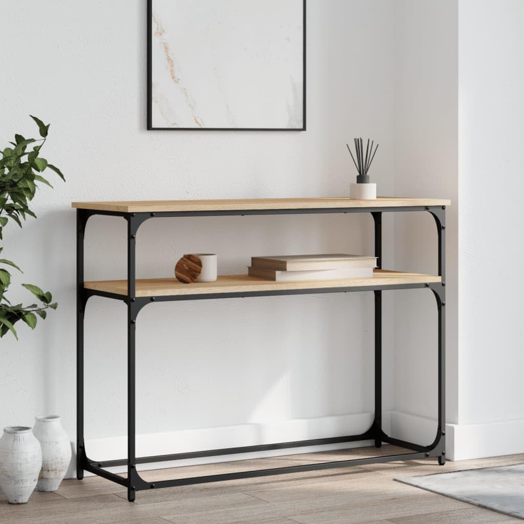 SXZenSpace Console Table Sonoma Oak 100x35.5x75 cm, Engineered Wood with Metal Frame, Slim Sofa Adjustable Feet, Modern Hallway Furniture for Living Room, Hall, Bedroom