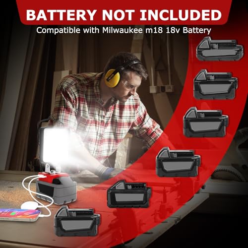 Image of 2 Pcs Cordless LED Work Light for Milwaukee m18 18v Battery, 132W 13200LM Battery Light for Milwaukee 18v Tools, Fathers Day Gift,Flood Lighting with USB & Type-C Charging Port,Low Voltage Protection