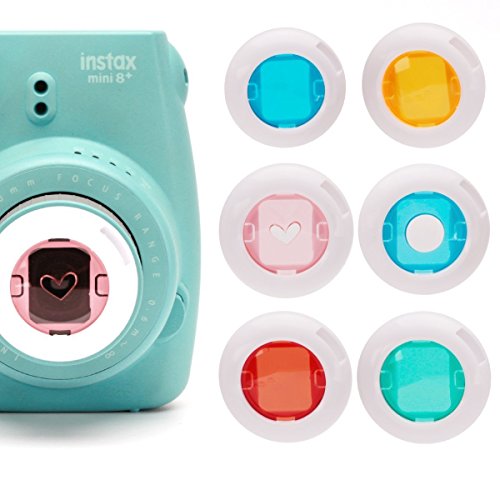 Colored Filter Close-Up Lens for Fujifilm Instax Mini 9 Instax Mini 7S, Instax Mini 8 Cameras, Poloroid PIC 300, Instax Hellokitty Camera (Red/Blue Circle/Yellow/Green/Pink Heart) - 6 Pack