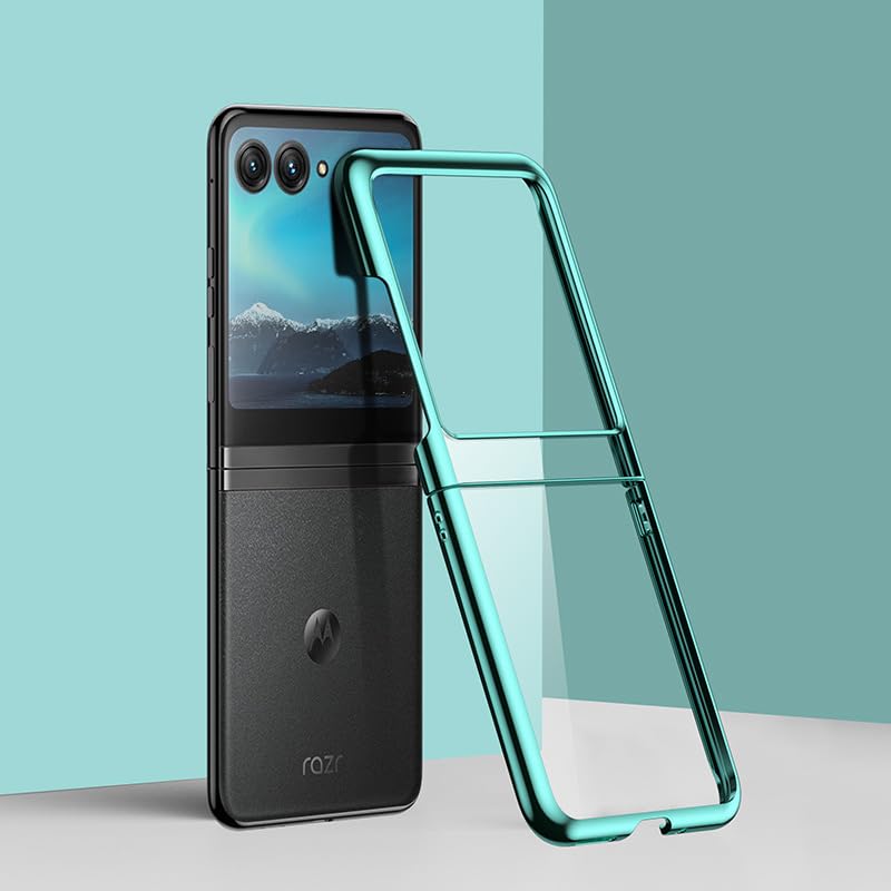 Gruattreay Case Compatible with Motorola Razr 50 Ultra 5G, Ultra Thin Clear Plating Hard PC Phone Case Camera Protection Shockproof Cover Shell for Moto Razr 50 Ultra (Green)