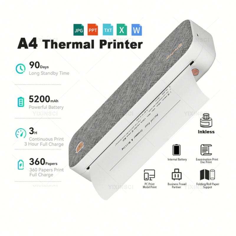 AJUK A4 Wireless Portable Mini Thermal Printer (1Year Warranty) Inkless Bluetooth Label Maker for Printing Labels, Photos, Notes, Barcode Compatible with Android, iOS, Windows - 203dpi 1