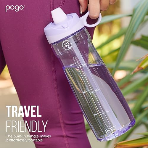 Image of Pogo Plastic Water Bottle with Chug Lid and Carry Handle, Reusable, BPA Free, Dishwasher Safe, Perfect for Travel, School, Outdoors, and Gym, 18oz 32oz 40oz 64oz