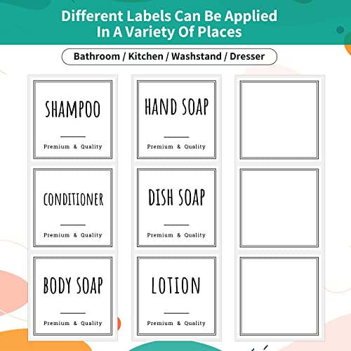 Image of Segbeauty Bathroom Organization Labels, 18pcs Waterproof Soap Dispenser Bottle Label Stickers, White Removable Self-Adhesive Stickers for Shampoo Conditioner Hand Soap Lotion Dish Wash Bottles