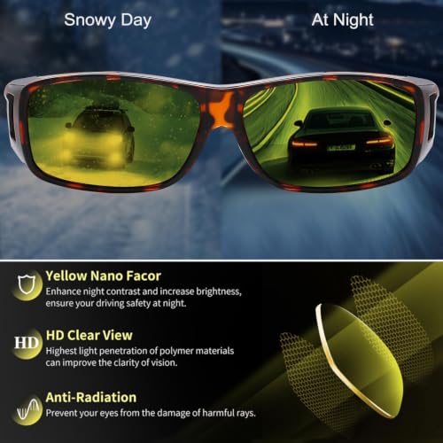 Image of HAOLOTA Night Vision Driving Over Glasses, Polarized Nighttime Glasses Men Women Anti Glare Yellow Tinted Lens