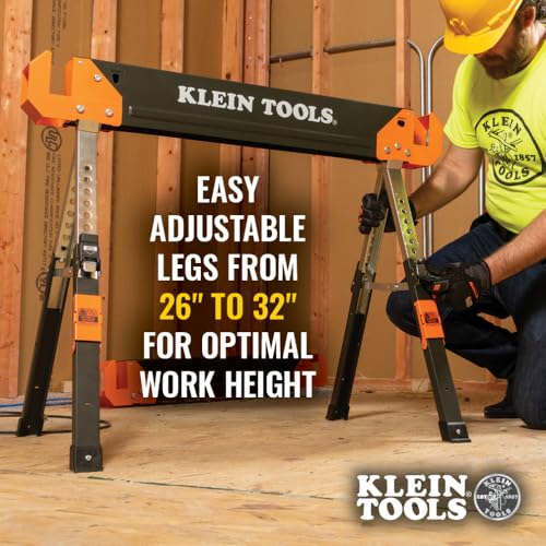 Klein Tools 66188 Folding Saw Horse, 2x4 Support Arms, 26-Inch to 32-Inch Adjustable Height, Heavy Duty Jobsite Table, 1-Pack - Image 6