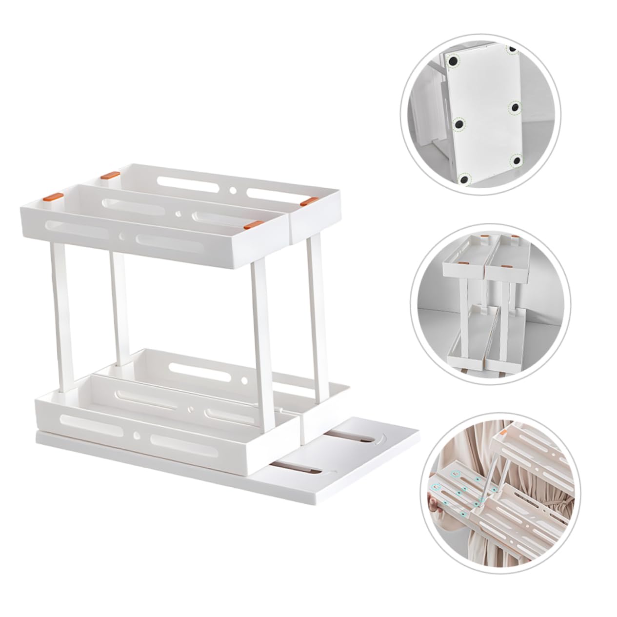 Sosoport Organizer Estraibile da Cucina Bianco a Doppio Strato in Abs e Acciaio al Carbonio, Salvaspazio Design a Estrazione, per Riporre Spezie e Accessori Sotto Lavandino